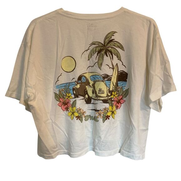 O’Neill Cream Retro Boxy Crop Top Costal Yellow Wolkswagon Print Tee Size Small - Picture 2 of 5